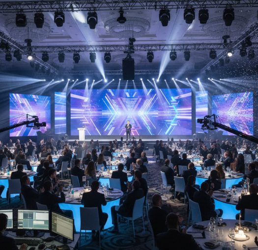 people installing display at tradeshow