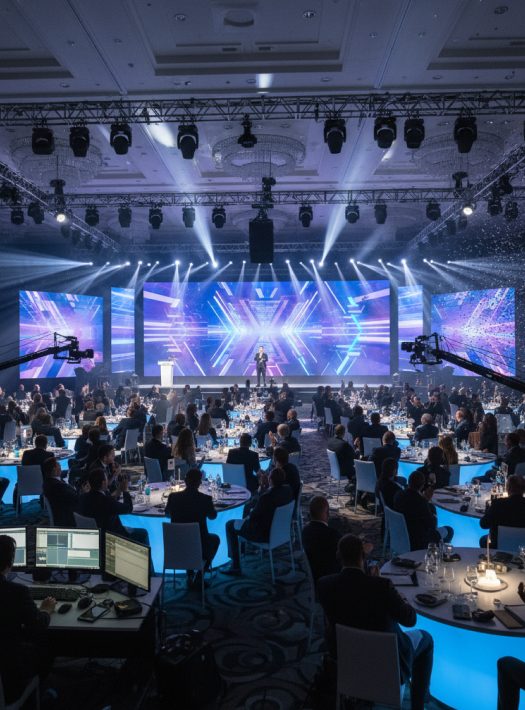 people installing display at tradeshow