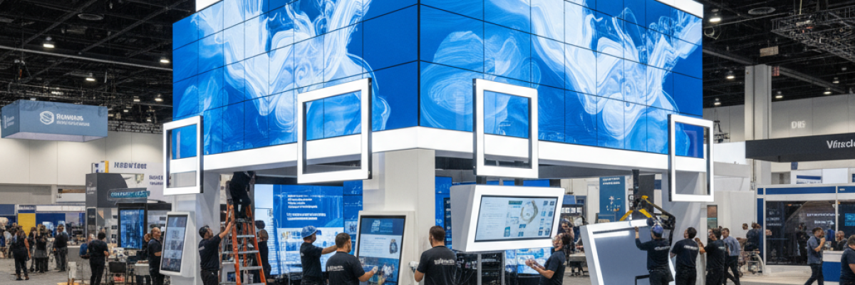 people standing in front of the display