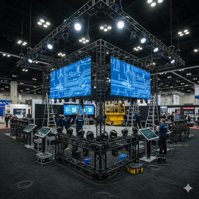 tradeshow stage with display installations